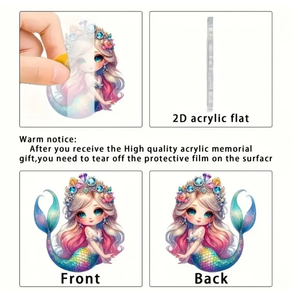 Soft Hues Rainbow Mermaid Shaped 2D Flat Acrylic Ornament Pendant